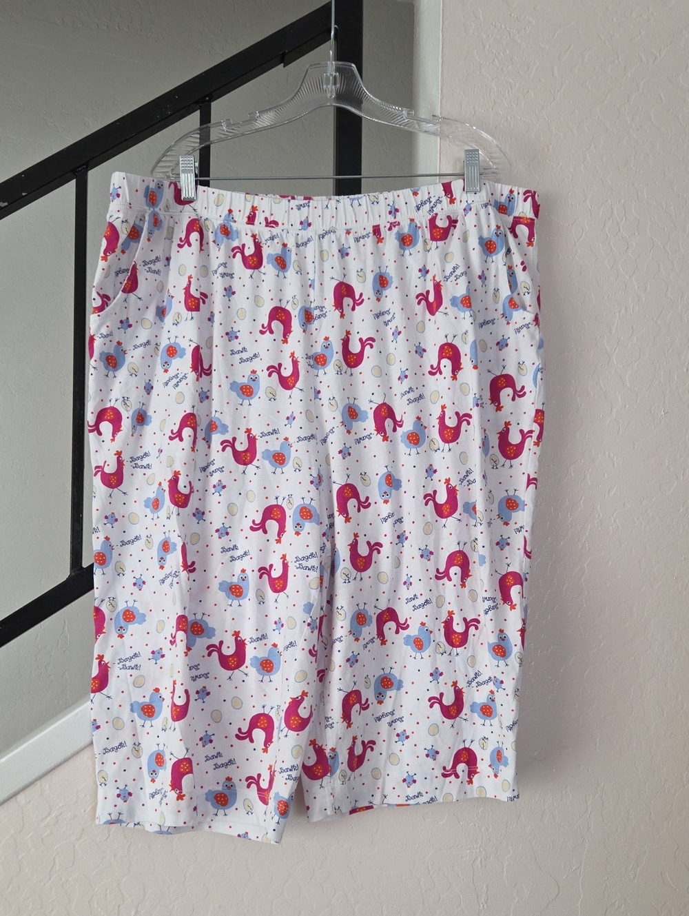 Catherines White Pajama Shorts with Pink Chicken Print Size XXL